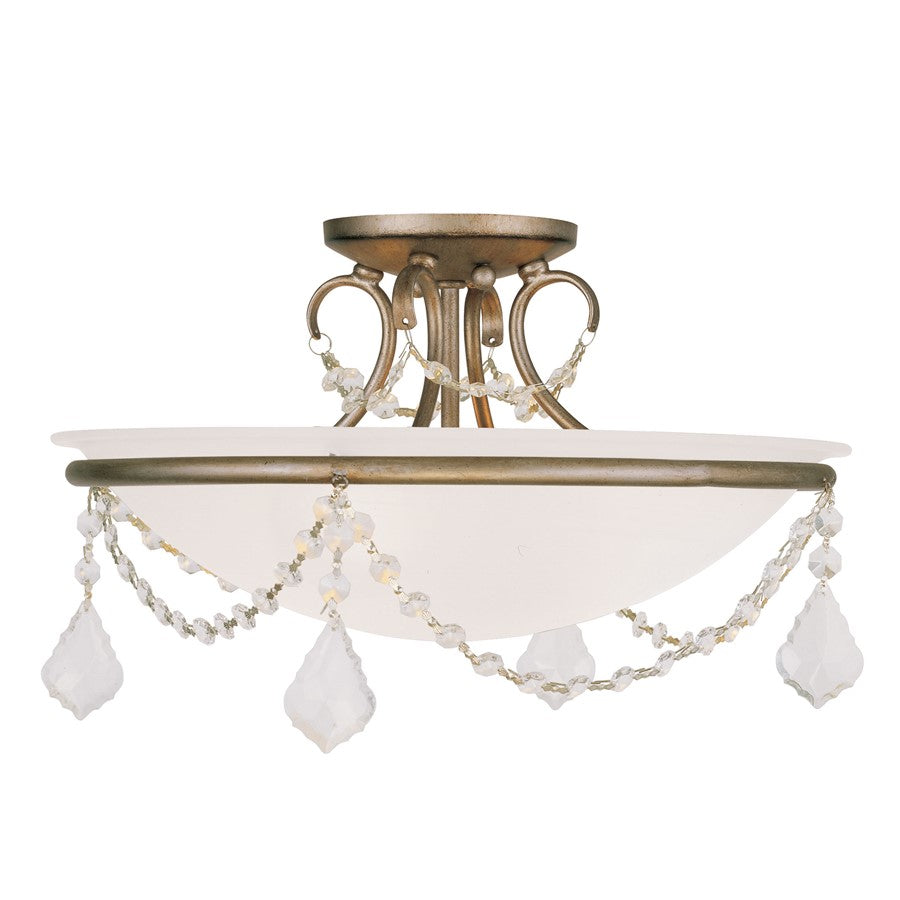 Livex Chesterfield/Pennington 16in 3-Light Flush Mount | Traditional Antique Silver Leaf and White Alabaster Glass | Bedroom | Model 6524-73