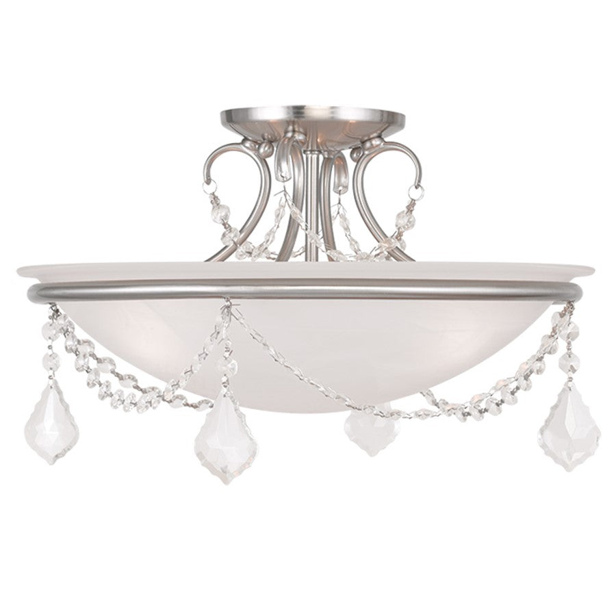 Livex Lighting Chesterfield/Pennington 16in 3-Light Flush Mount | Transitional Brushed Nickel and White Alabaster Glass | Bedroom | Model 6524-91
