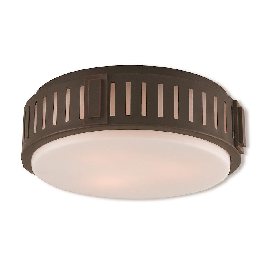 Livex Portland 3 Light Ceiling Mount, Bronze/Satin Opal White