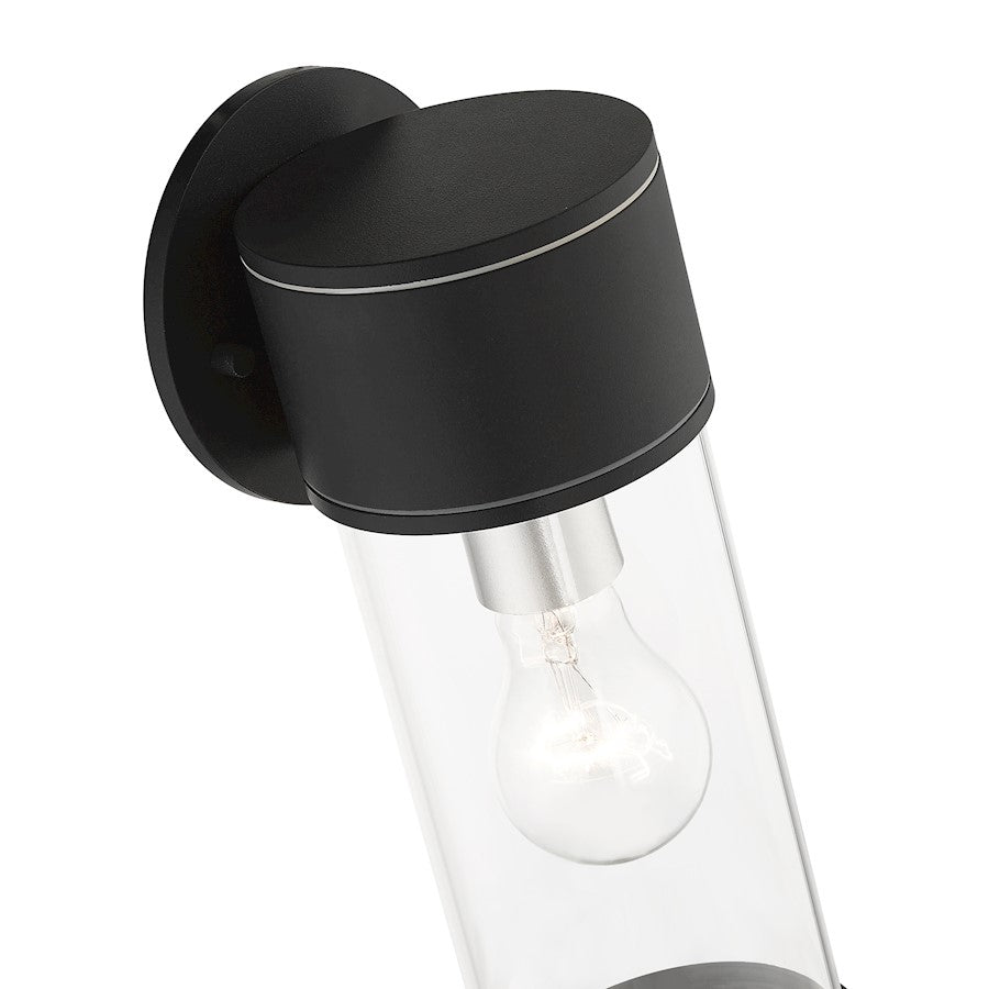 Livex Atlantic 1 Lt Outdoor Medium Wall Lantern, Black/Silver/Clear