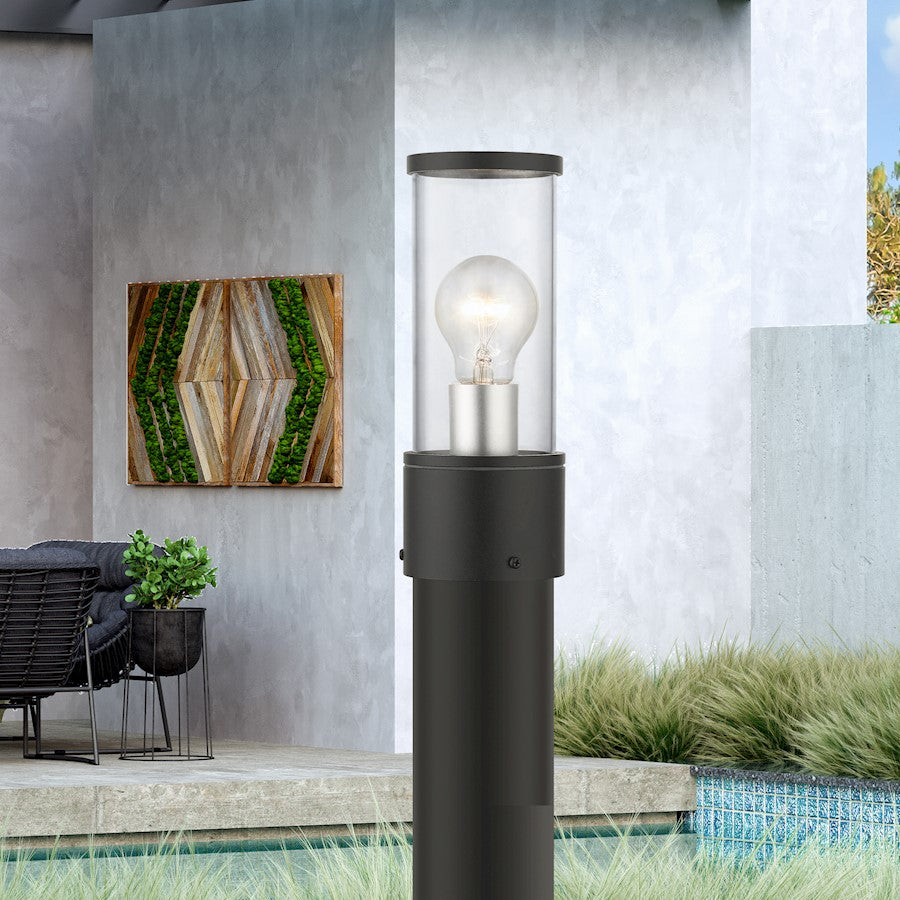 Livex Atlantic 1 Lt Outdoor Small Post Top Lantern, Black/Silver