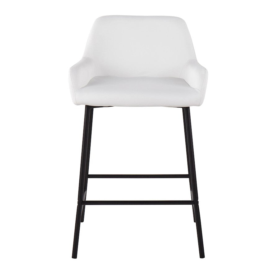 LumiSource Daniella 33in Counter Stool Set of 2 | Industrial Black Metal and White PU | Kitchen Island & Breakfast Bar | Model B24-DNLA2BKPUW2