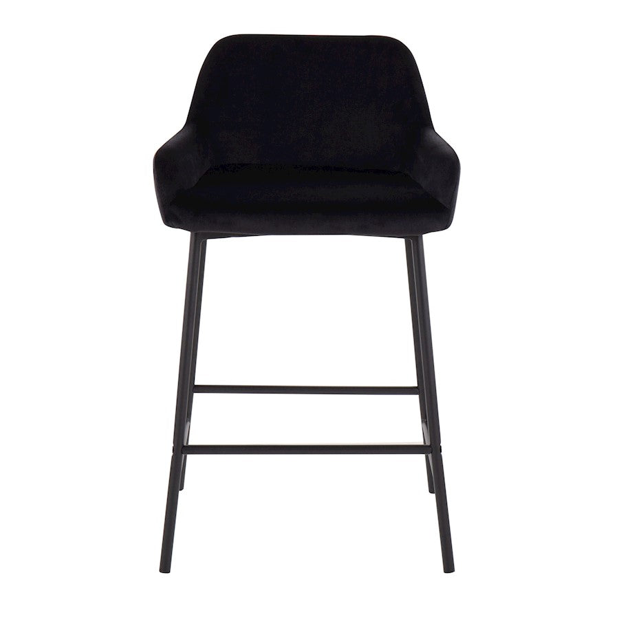 LumiSource Daniella 24.5in Counter Stool Set of 2 | Industrial Black Metal and Black Velvet | Kitchen Island & Breakfast Bar | Model B24-DNLA2BKVBK2