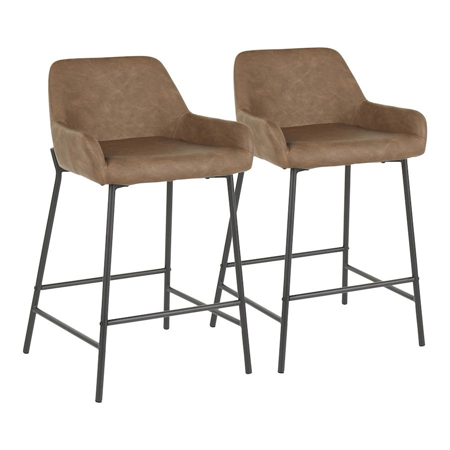 LumiSource Daniella 24.5in Counter Stool Set of 2 | Industrial Black Metal and Espresso PU | Kitchen Island & Breakfast Bar | Model B24-DNLABKE2