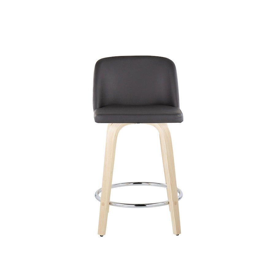 LumiSource Toriano 24in Counter Stool Set of 2 | Natural Wood & Grey PU with Chrome Footrest | Kitchen Island | Model B24-TRNOPU-GRTZR2NAGY2
