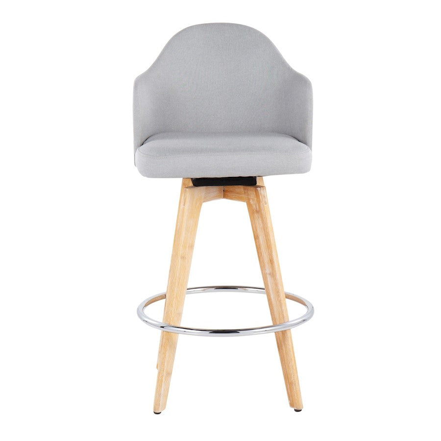 LumiSource Ahoy2 Counter Stool Set of 2 | Contemporary Grey Fabric & Natural Bamboo with Chrome Accents | Kitchen Island | Model B26-AHOY2-RNANALGY2