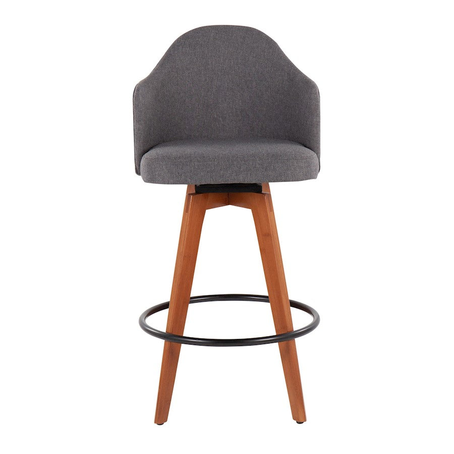 LumiSource Ahoy Counter Stool Set/2 | Walnut Bamboo, Grey Fabric, Black Metal | Kitchen Island & Bar Seating | Model B26-AHOYUP2-QWLGY2