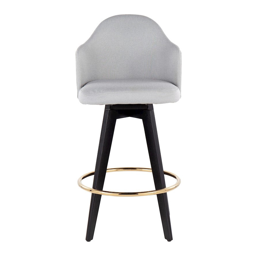 LumiSource Ahoy 26in Counter Stool Set of 2 | Black Wood, Gold Metal, Light Grey Fabric | Kitchen Island & Breakfast | Model B26-AHOYUP2-SWVGBKLGY2