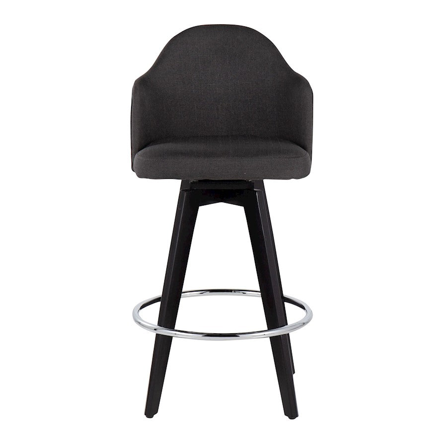 LumiSource Ahoy 26in Counter Stool Set of 2 | Black Wood, Chrome, Charcoal Fabric | Kitchen Island & Breakfast Bar | Model B26-AHOYUP2-SWVRBKCH2