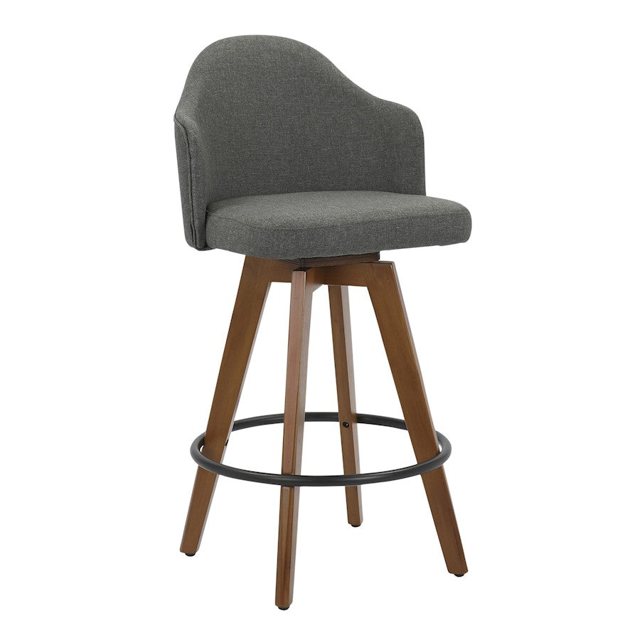 LumiSource Ahoy 26in Counter Stool | Mid-Century Walnut Wood & Grey Fabric | Kitchen Island & Breakfast Bar | Model B26-AHOYUPWLGY