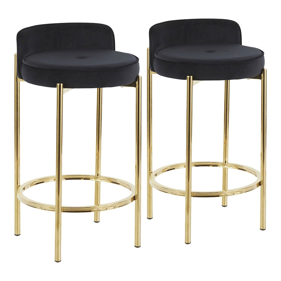 LumiSource Chloe 17in Counter Stool Set of 2 | Gold Metal & Black Velvet | Kitchen Island & Dining Room | 17 x 16 x 29 in | Model B26-CHLOEAUVBK2