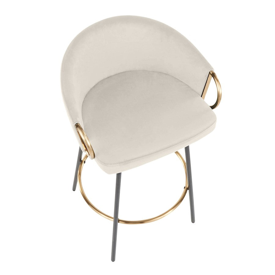 LumiSource Claire 26in Counter Stool Set of 2 | Glam Black Metal and Cream Velvet with Gold Accents | Kitchen Island | Model B26-CLAIRE2-SWVGBKVCR2