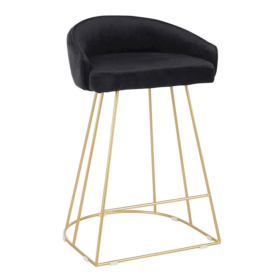 LumiSource Canary 26in Counter Stool Set of 2 | Glam Gold Metal and Black Velvet | Kitchen Island & Bar Seating | Model B26-CNRYUPAUBK2