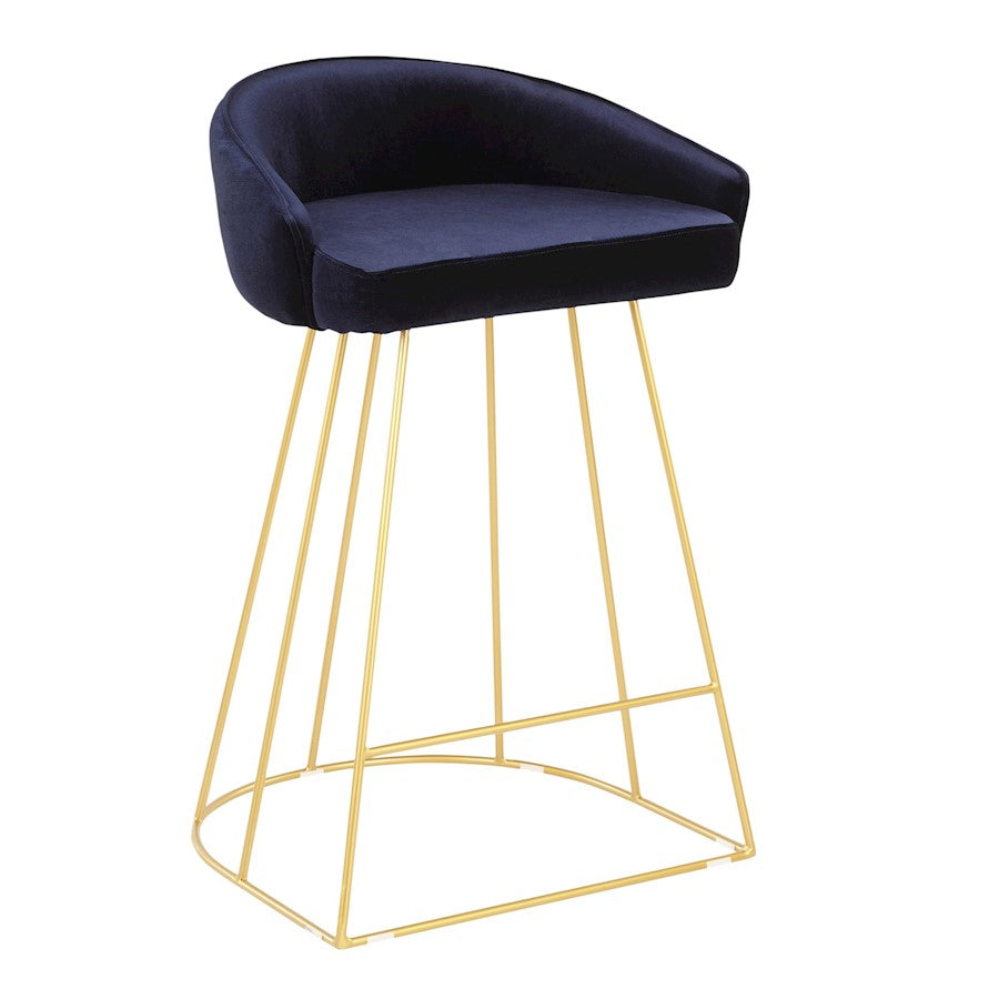 LumiSource Canary Counter Stool Set of 2 | Gold Metal & Blue Velvet | Kitchen Island & Bar Seating | 20 x 20 x 31 in | Model B26-CNRYUPAUBU2