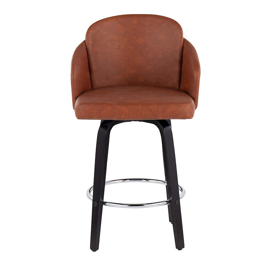 LumiSource Dahlia 25in Counter Stool Set of 2 | Contemporary Black Wood, Camel PU, Chrome | Kitchen Island & Breakfast | Model B26-DAHLIA-R2BKPUCAM2