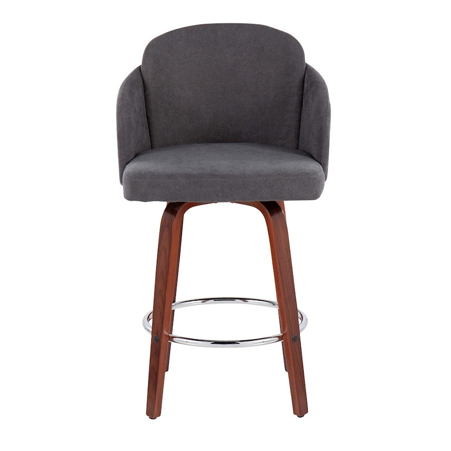 LumiSource Dahlia 25in Counter Stool Set/2 | Walnut Wood Grey Fabric Chrome | Kitchen Island & Bar Seating | Model B26-DAHLIA-R2WLGY2