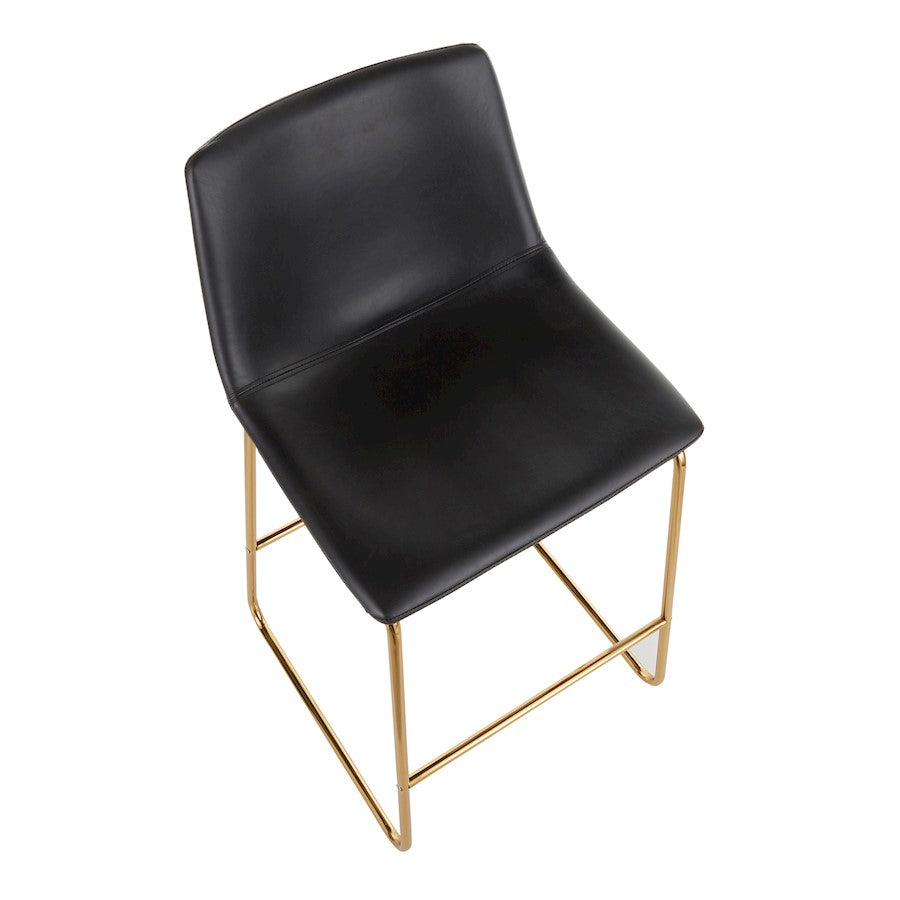 LumiSource Duke Counter Stool Set of 2 | Gold Metal and Black PU Faux Leather | Kitchen Island & Dining Room Seating | Model B26-DUKEAUBK2