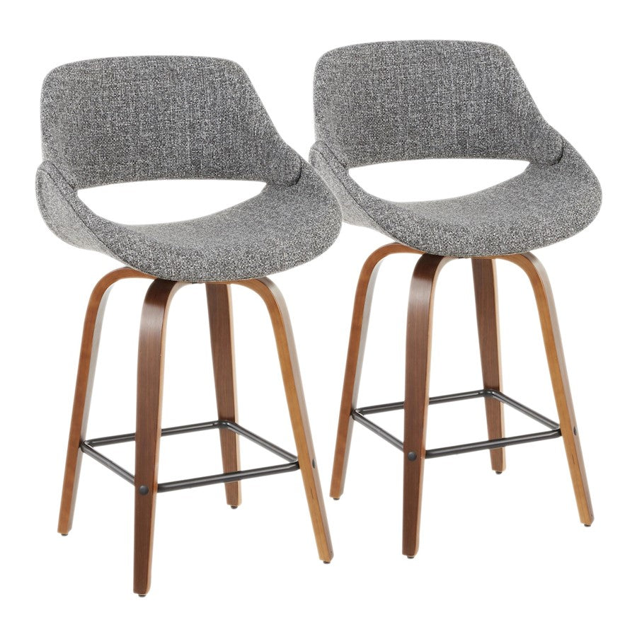 LumiSource Fabrico Counter Stool Set of 2 | Walnut Wood, Grey Fabric, Black Metal | Mid-Century Modern Kitchen & Bar Seating | Model B26-FBCO2XWLGY2