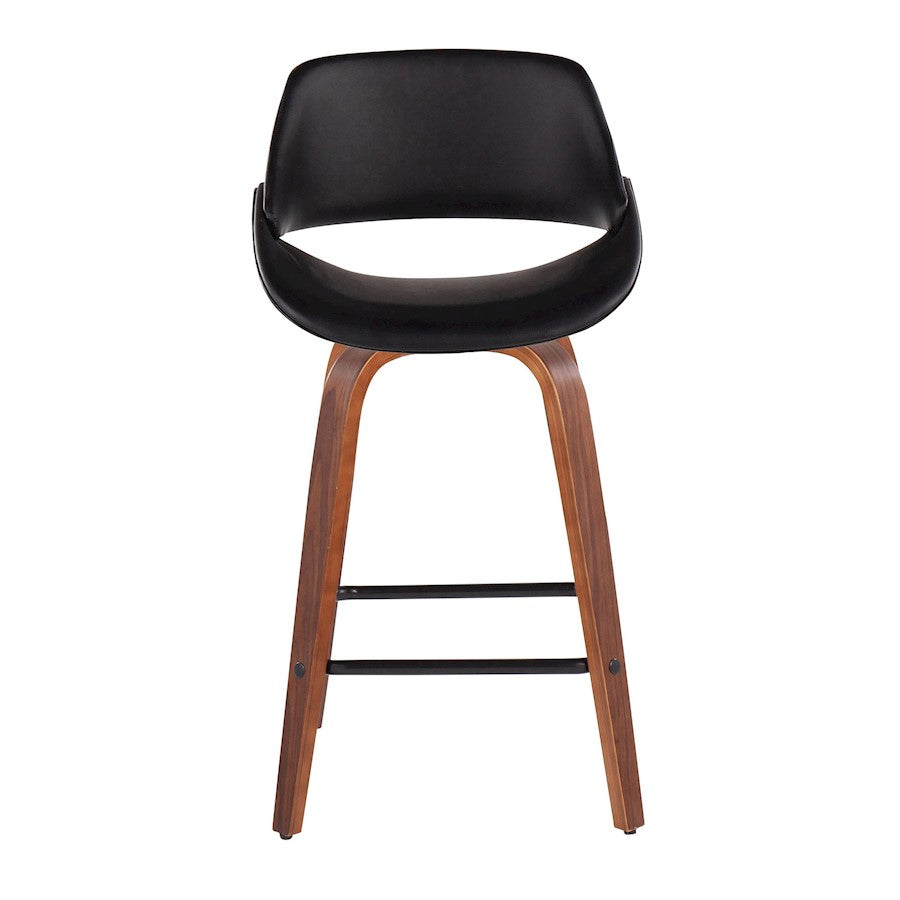 LumiSource Fabrico Counter Stool Set/2 | Mid-Century Walnut Wood & Black PU | Kitchen Island & Breakfast Bar Seating | Model B26-FBCOPU-SWVX2WLBK2