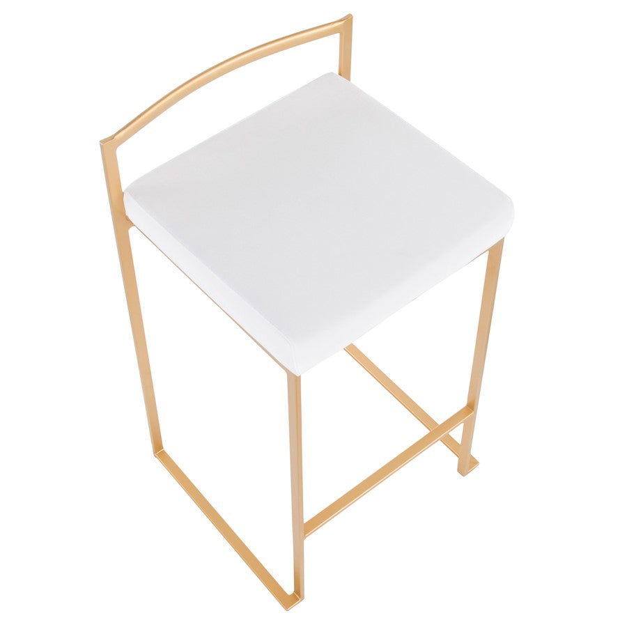 LumiSource Fuji Counter Stool Set of 2 | Glam Gold Metal and White Velvet | Kitchen Island & Dining Bar Seating | Model B26-FUJIAU-VW2