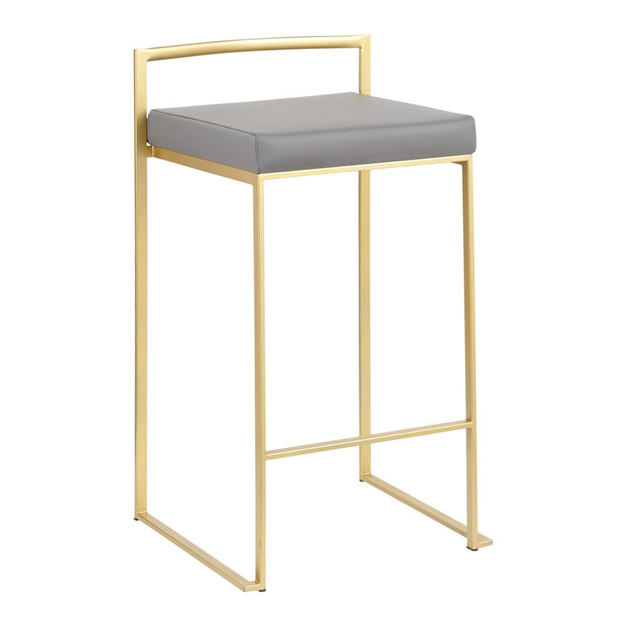 LumiSource Fuji Counter Stool Set of 2 | Glam Gold Metal & Grey PU Leather | Kitchen Island & Entertaining Seating | Model B26-FUJIAUGY2