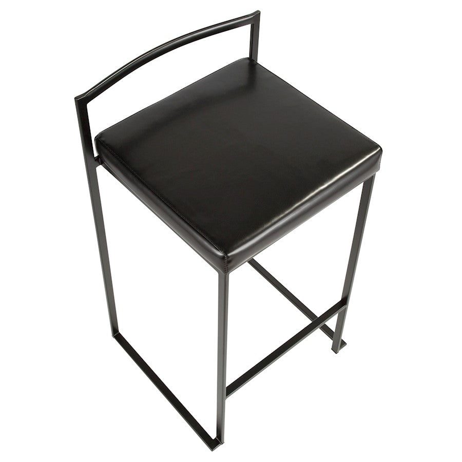 LumiSource Fuji Stackable Counter Stool Set of 2 | Contemporary Black Metal & PU Leather | Kitchen Island & Bar Seating | Model B26-FUJIBK-BK2