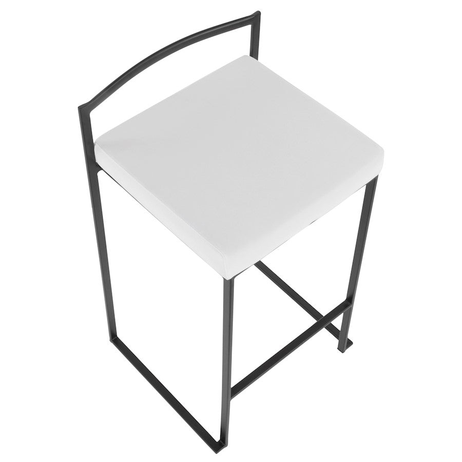 LumiSource Fuji Stackable Counter Stool Set of 2 | Contemporary Black Metal and White Velvet | Kitchen Island & Dining Counter | Model B26-FUJIBK-VW2