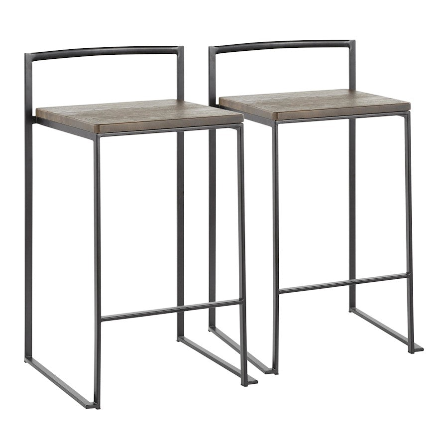 LumiSource Fuji Counter Stool Set/2 | Black Steel and Espresso Bamboo | Kitchen Island & Dining Room Seating | Model B26-FUJIBKWDE2