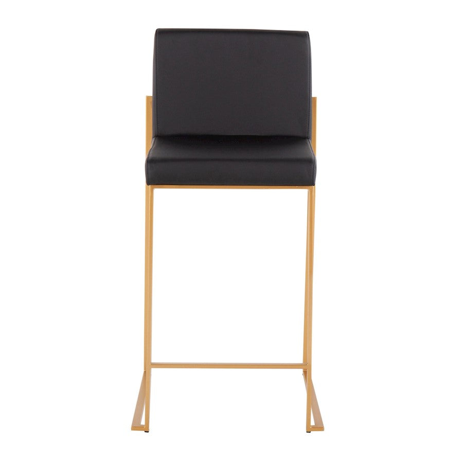 LumiSource Fuji High Back Counter Stool Set of 2 | Gold Steel and Black PU Leather | Kitchen Island & Bar Seating | Model B26-FUJIHBAUBK2