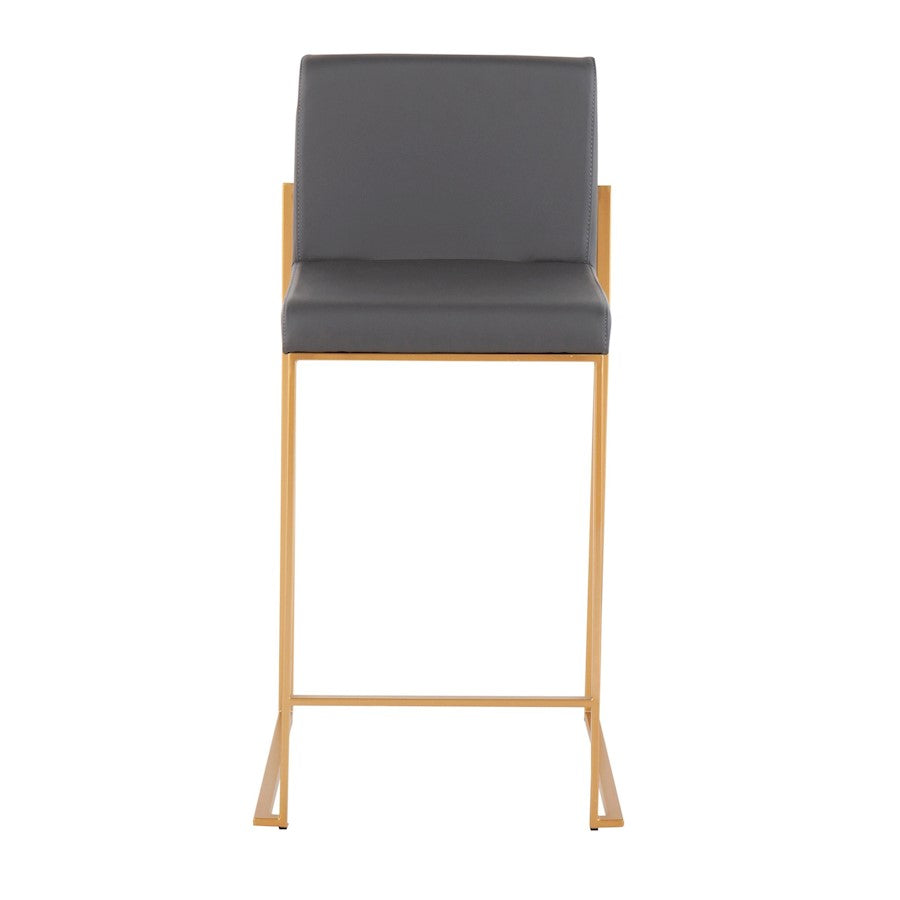 LumiSource Fuji High Back Counter Stool Set of 2 | Gold Steel and Grey PU | Kitchen Island & Breakfast Bar Seating | Model B26-FUJIHBAUGY2