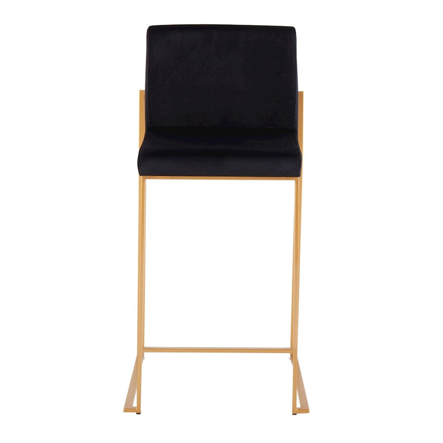 LumiSource Fuji High Back Counter Stool Set of 2 | Gold Steel and Black Velvet | Kitchen Island & Breakfast Bar Seating | Model B26-FUJIHBAUVBK2