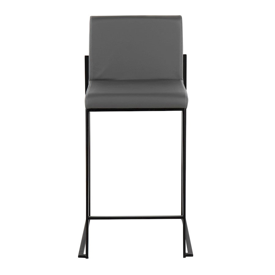 LumiSource Fuji High Back Counter Stool Set of 2 | Grey PU on Black Steel Frame | Kitchen Island & Breakfast Bar Seating | Model B26-FUJIHBBKGY2