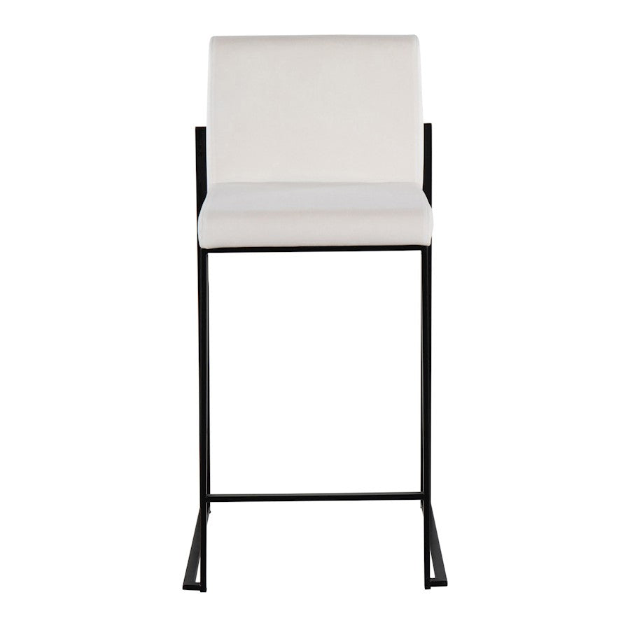 LumiSource Fuji High Back Counter Stool Set of 2 | White Velvet on Black Steel Frame | Kitchen Island & Breakfast Bar Seating | Model B26-FUJIHBBKVW2