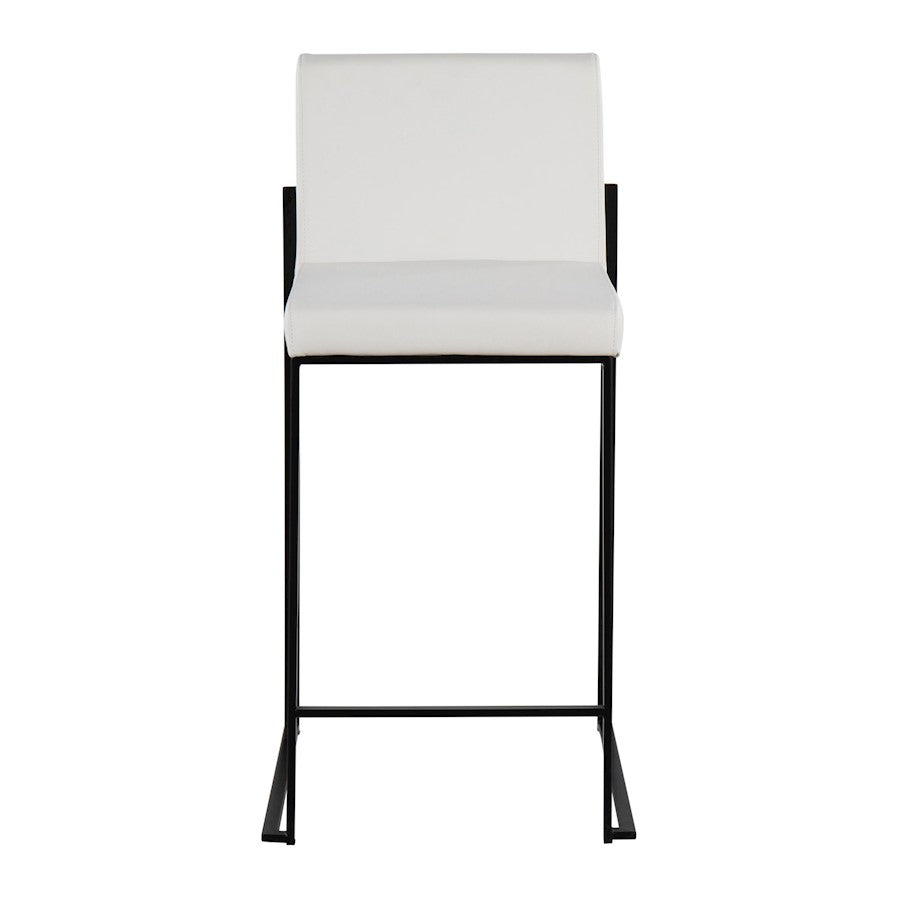 LumiSource Fuji High Back Counter Stool Set of 2 | White PU on Black Steel Frame | Kitchen Island & Breakfast Bar Seating | Model B26-FUJIHBBKW2