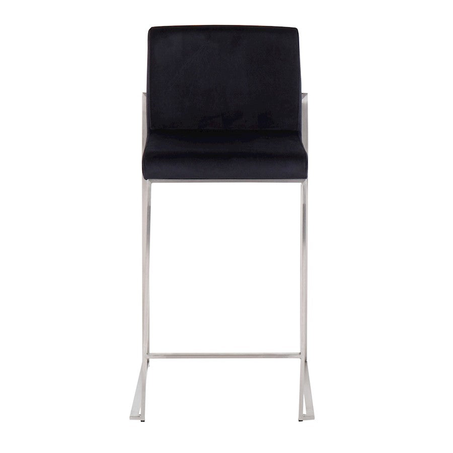 LumiSource Fuji High Back Counter Stool Set of 2 | Contemporary Brushed Stainless Steel and Black Velvet | Kitchen Island | Model B26-FUJIHBSSVBK2