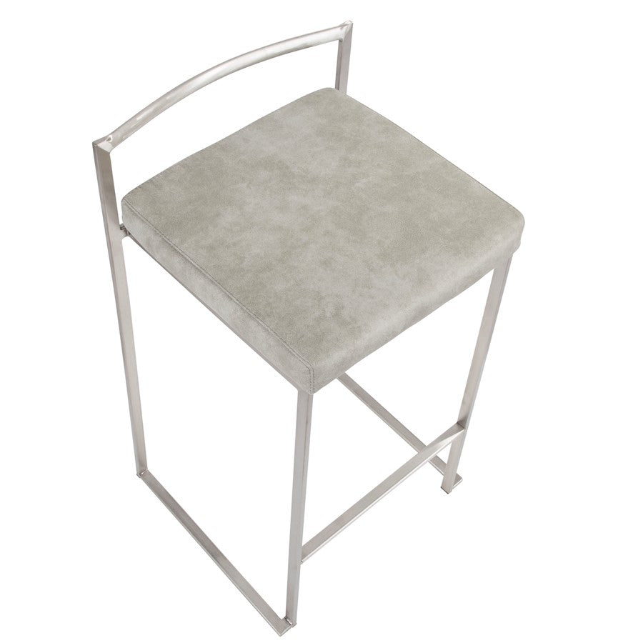 LumiSource Fuji Stackable Counter Stool | Stainless Steel and Light Grey Cowboy Fabric | Kitchen Island & Dining Room Seating | Model B26-FUJILGY2