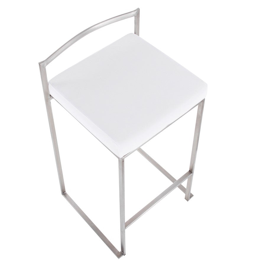 LumiSource Fuji Stackable Counter Stool | Brushed Stainless Steel and White Velvet | Kitchen Island & Dining Room Seating | Model B26-FUJIVW2