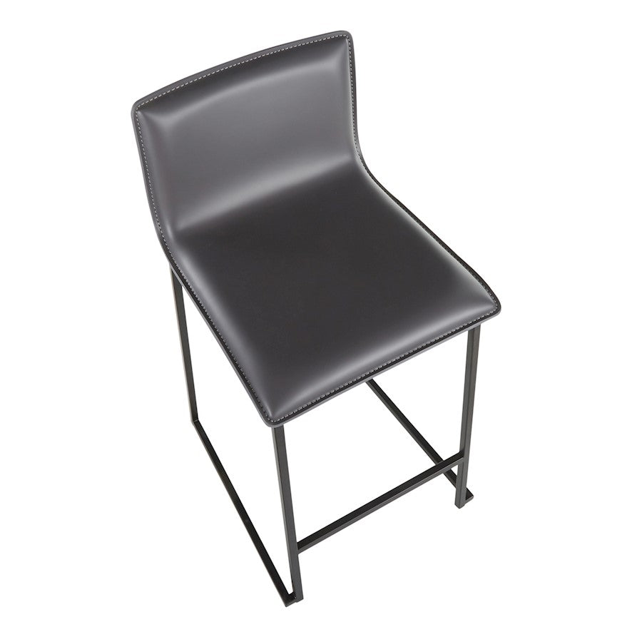 LumiSource Mara Counter Stool Set of 2 | Black Metal and Grey PU Faux Leather | Kitchen Island & Dining Room Seating | Model B26-MARAUPBKGY2