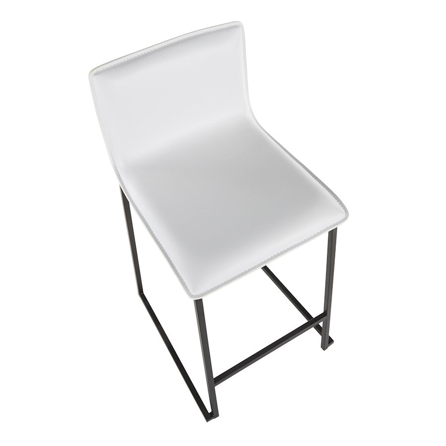 LumiSource Mara 19in Counter Stool Set of 2 | Black Metal and White PU Faux Leather | Kitchen Island & Dining Room Seating | Model B26-MARAUPBKW2