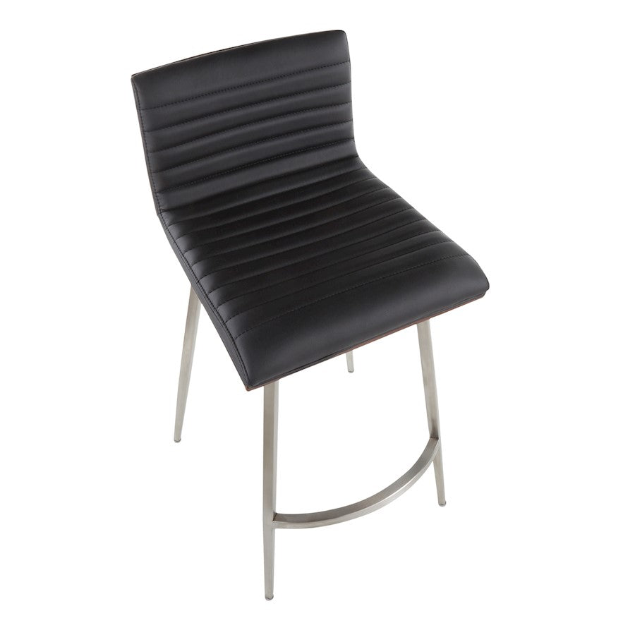 LumiSource Mason Swivel Counter Stool | Brushed Stainless Steel and Walnut Wood with Black PU | Kitchen Island & Bar Seating | Model B26-MSNSWWLBK2