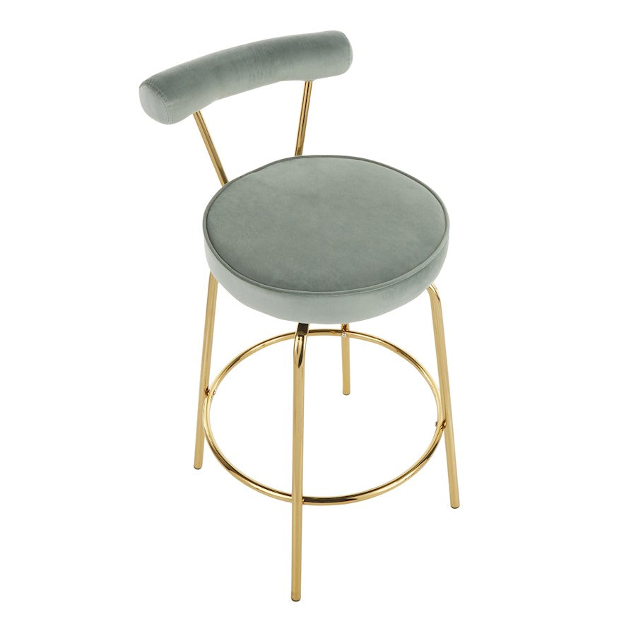 LumiSource Rhonda Counter Stool Set of 2 | Art Deco Sage Green Velvet & Gold Metal | Kitchen Island & Bar Seating | Model B26-RHONDAAULGN2