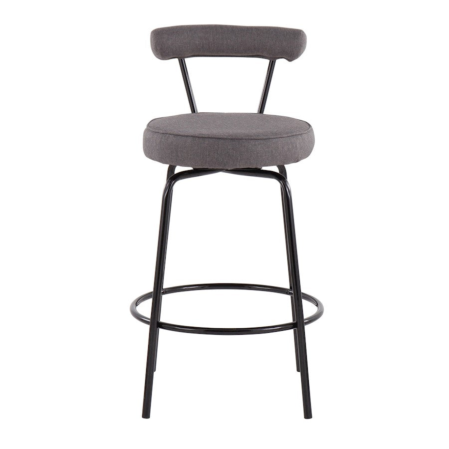 LumiSource Rhonda Counter Stool Set of 2 | Contemporary Charcoal Fabric & Black Steel | Kitchen Island & Bar Seating | Model B26-RHONDABKCHAR2