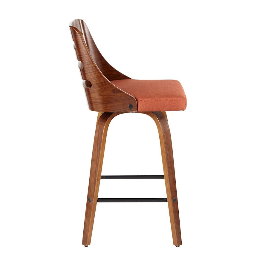 LumiSource Trevi Counter Stool Set of 2 | Mid-Century Walnut Wood and Orange Fabric | Kitchen Island & Bar Seating | Model B26-TREVI2-SWVXWLO2