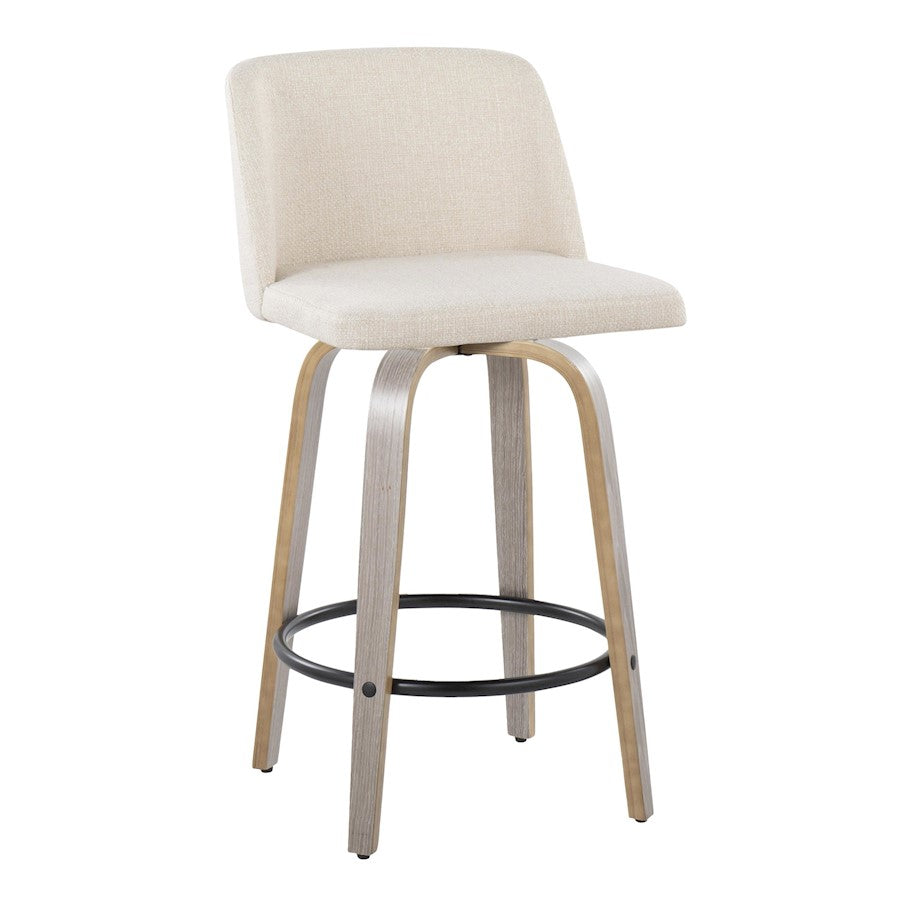 LumiSource Toriano 26in Counter Stool Set/2 | Contemporary Light Grey Wood, Cream Fabric, Black Metal | Kitchen Island | Model B26-TRNO-GRTZQ2LGYNCR2
