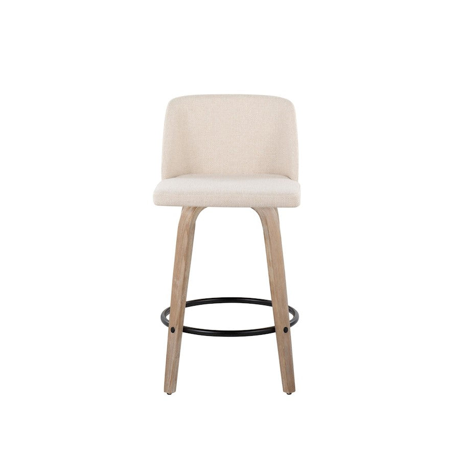 LumiSource Toriano 26in Counter Stool Set/2 | Farmhouse White-Washed Wood, Cream Fabric, Black Metal | Kitchen Island | Model B26-TRNO-GRTZQ2WWNCR2