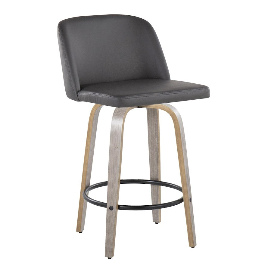 LumiSource Toriano 26in Counter Stool Set/2 | Contemporary Light Grey Wood, Grey PU, Black Metal | Kitchen Island | Model B26-TRNOPU-GRTZQ2LGYGY2