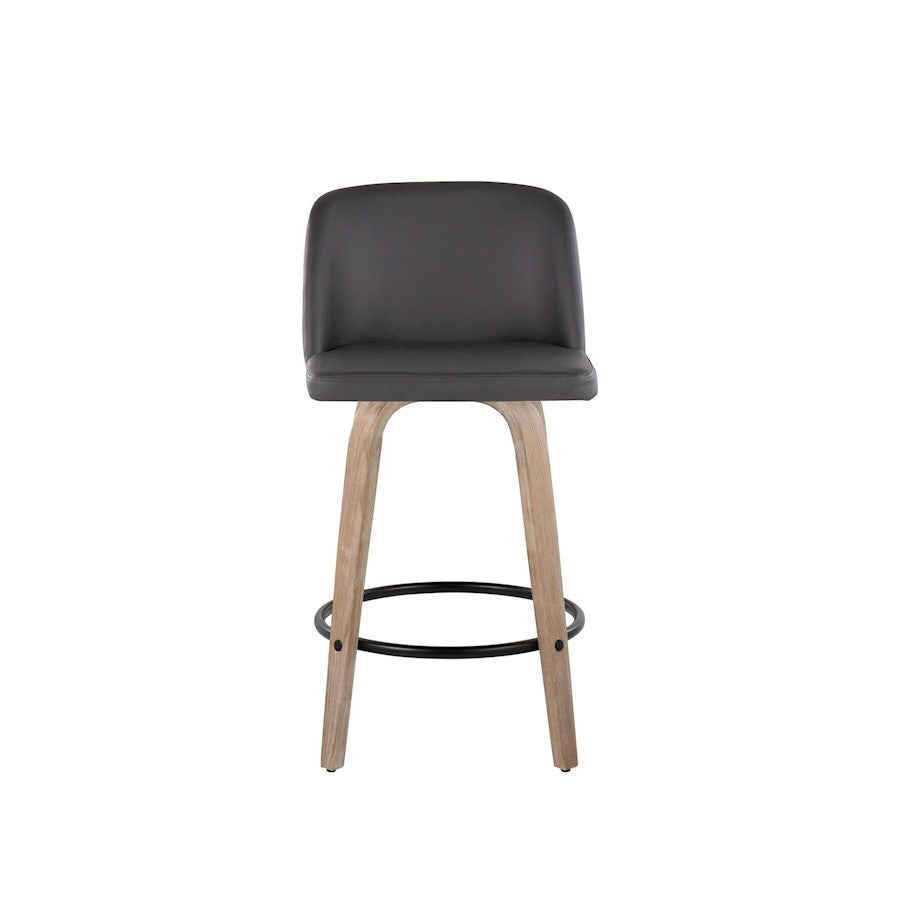 LumiSource Toriano 26in Counter Stool Set/2 | Farmhouse White-Washed Wood, Grey PU, Black Metal | Kitchen Island & Bar | Model B26-TRNOPU-GRTZQ2WWGY2
