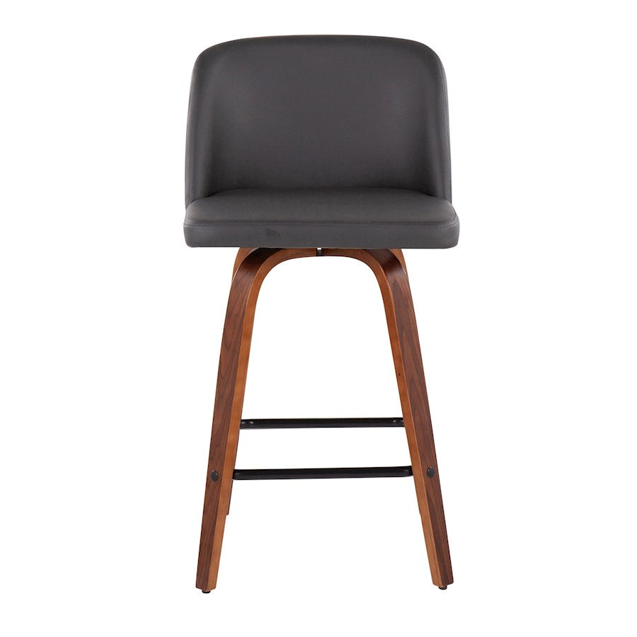 LumiSource Toriano 25.5in Counter Stool Set of 2 | Mid-Century Walnut Wood, Grey PU, Black Steel | Kitchen Island & Bar | Model B26-TRNOPU-SWVX2WLGY2