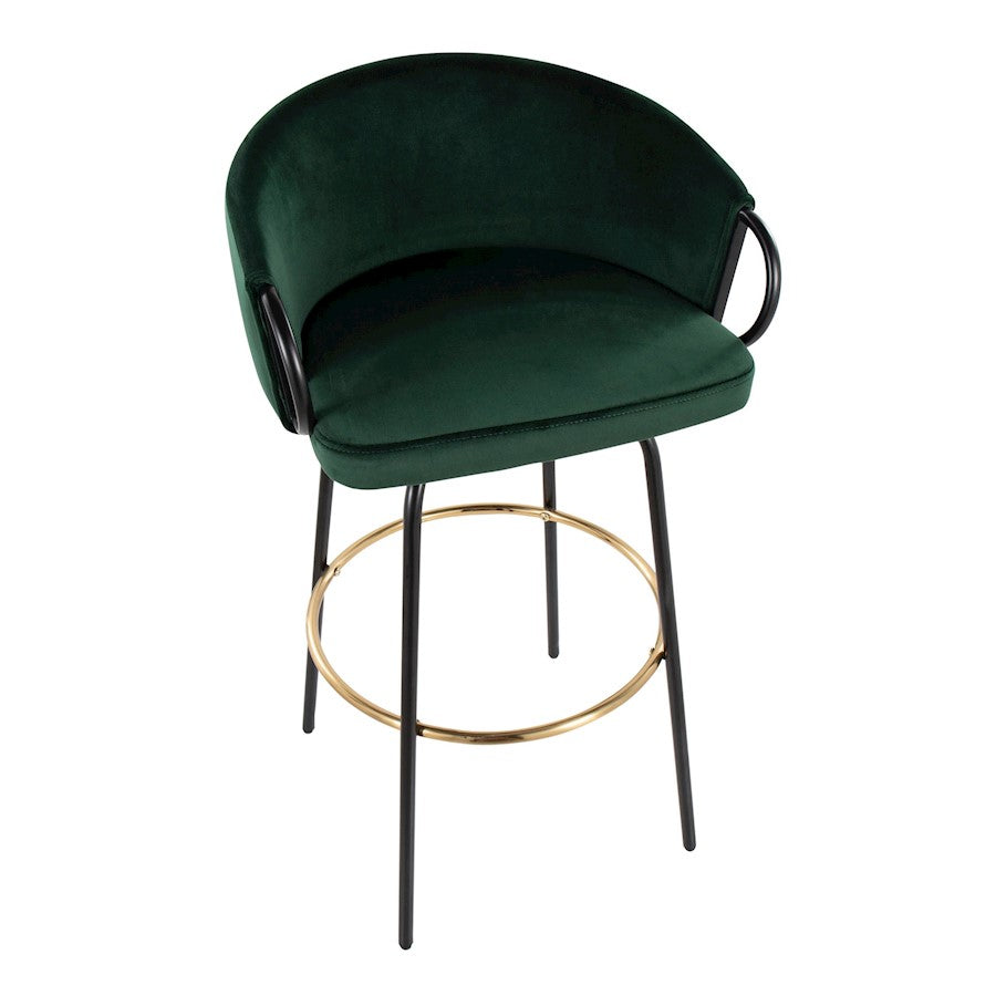 LumiSource Claire 30in Bar Stool Set of 2 | Black Metal Gold Accents and Emerald Green Velvet | Kitchen Island & Home | Model B30-CLAIRE2-SWVGBKVGN2
