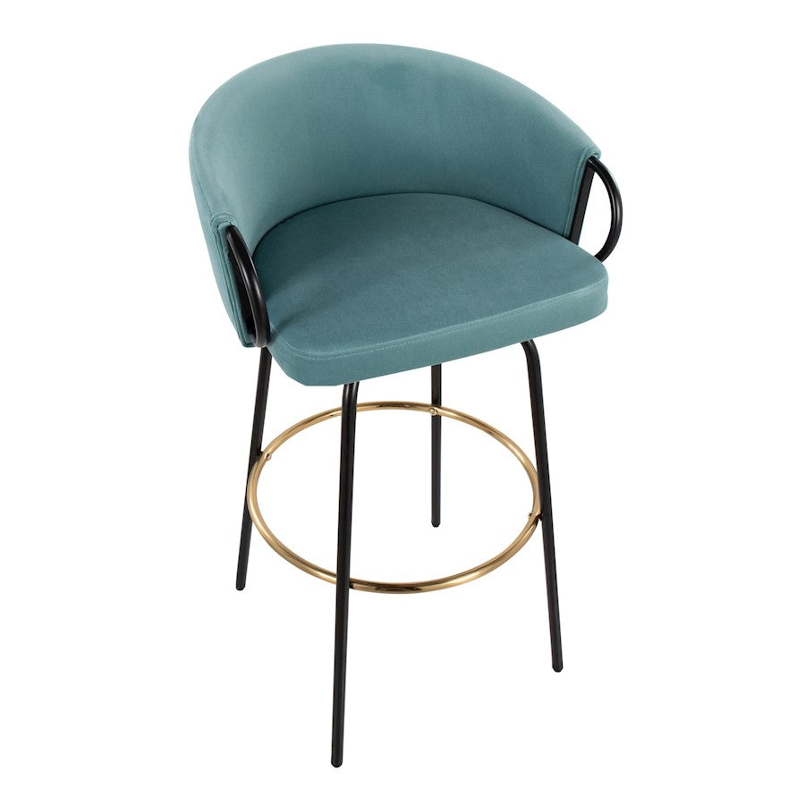 LumiSource Claire 30in Bar Stool Set of 2 | Black Metal Gold Accents and Light Blue Velvet | Kitchen Island & Home | Model B30-CLAIRE2-SWVGBKVLBU2